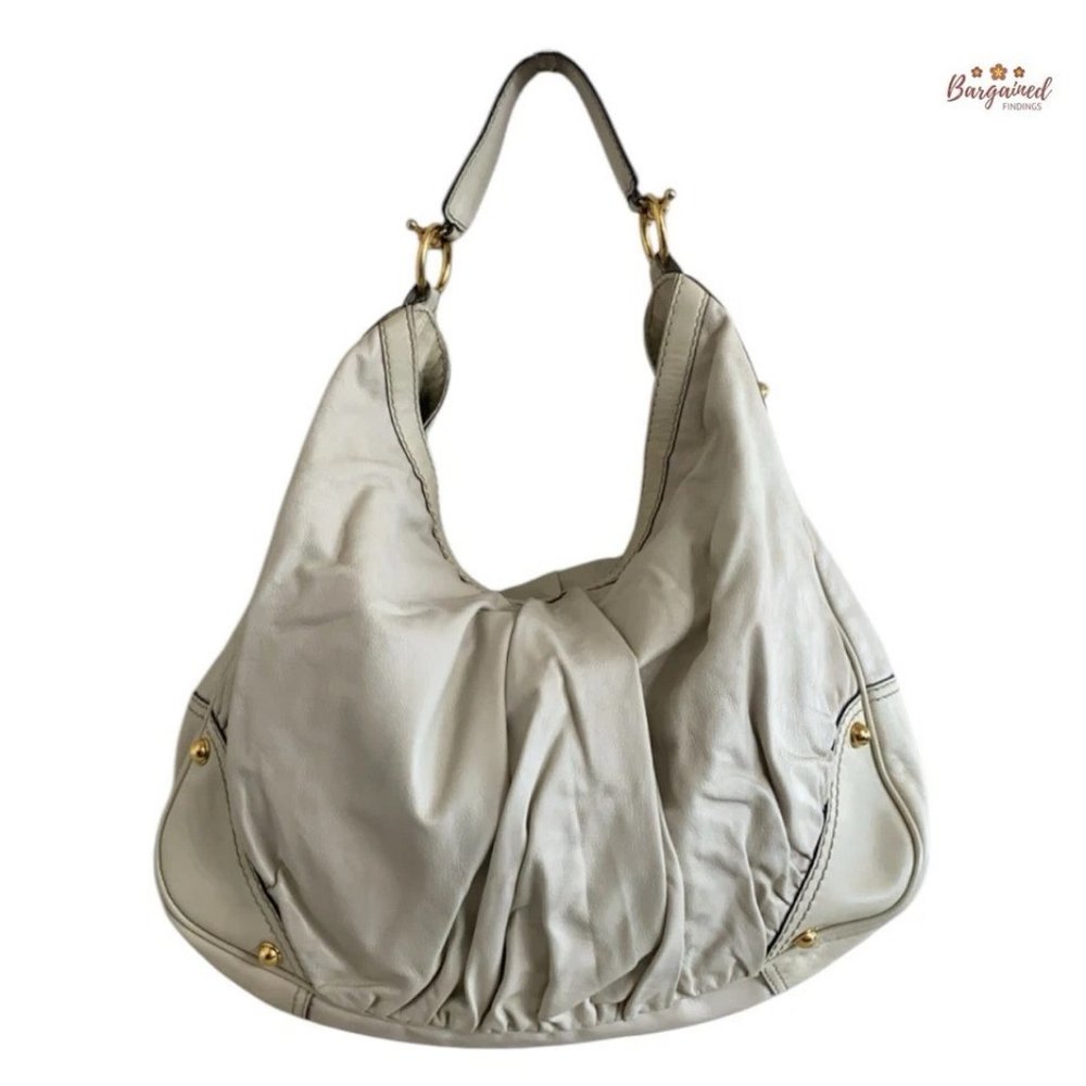 Authentic GUCCI Cream Leather Jockey Large Hobo Shoulder Bag